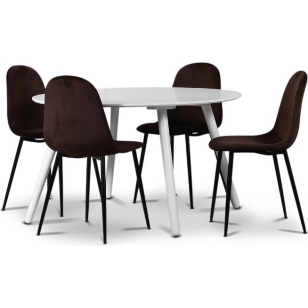 Rosvik Essgruppe, Esstisch mit 4 Carisma Samtsthlen - Wei/Bordeaux