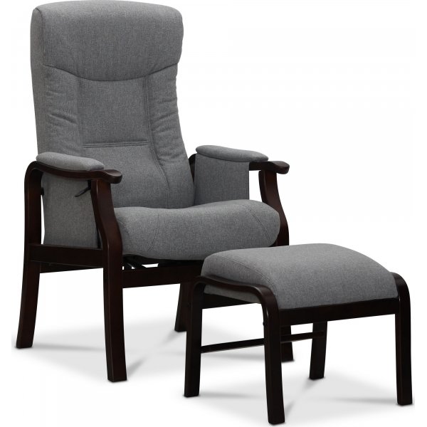 Bergen Sessel mit Hocker - Grauer Stoff