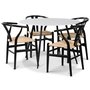 Sunda II Esstischgarnitur, 110 cm runder Tisch + 4 Sunda Sthle schwarz / Seilsitz