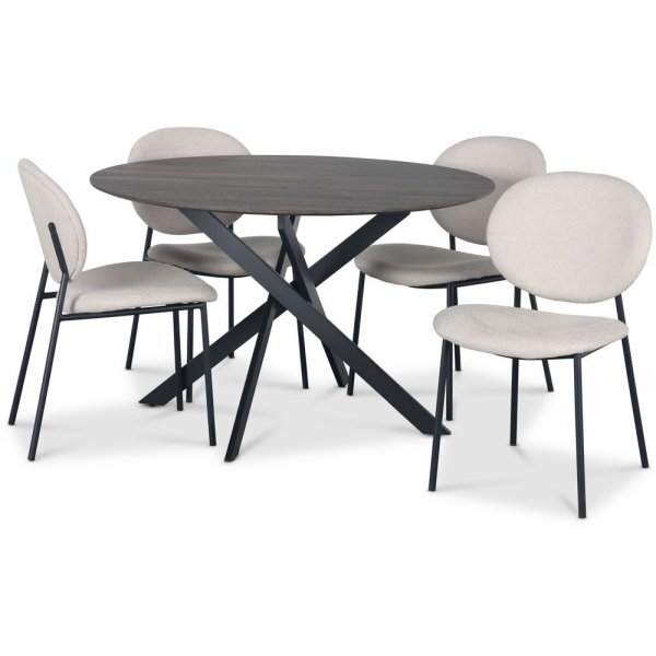 Hogrn Essgruppe 120 cm Tisch aus dunklem Holz + 4 getuftete beige Sthle