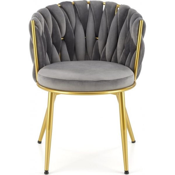 Esszimmerstuhl, grauer Samt, mit goldenen Beinen