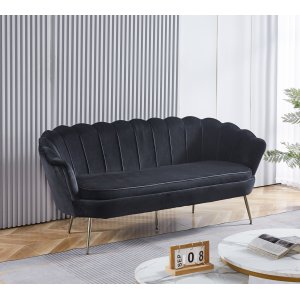 Kingsley 3-Sitzer-Sofa in Samt - Schwarz / Chrom + Mbelfe