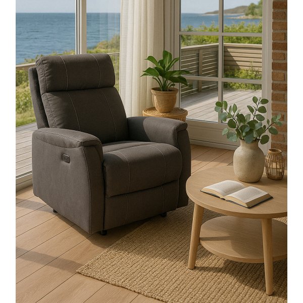 Enjoy Elof Elektrische Recliner - Sessel in anthrazitem Mikrofaserstoff + Möbelreinigung Enjoy Elof Elektrische Recliner - Sessel in anthrazitem Mikrofaserstoff + Möbelreinigung