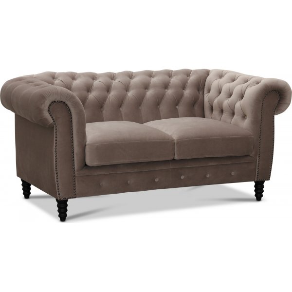 Chesterfield Cambridge 2-Sitzer Sofa - Hellgrauer Samt