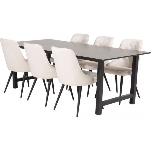 Esszimmerstuhl Zeus - Schwarz / Beige Samt