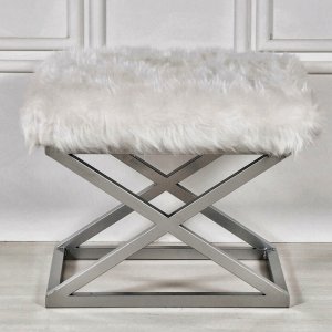 Capraz Plsch-Hocker - Silber/Wei