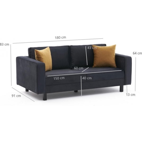 Kale 2-Sitzer-Sofa - Anthrazitfarbener Samt Kale 2-Sitzer-Sofa - Anthrazitfarbener Samt