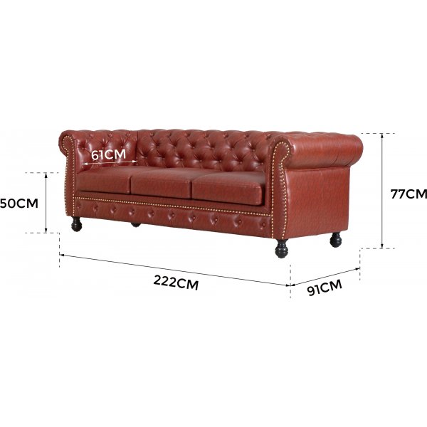 Chesterfield-Sofa, 3-Sitzer, braunes PU - Charles