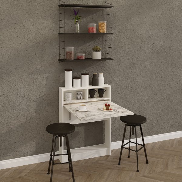 Klapptisch mit Klammern - Carrara-Marmor Klapptisch mit Klammern - Carrara-Marmor