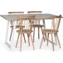 Edge-Essgruppe; Esstisch aus weiem HPL 140 x 90 cm mit 4 Sthlen aus Rohrgeflecht in wei getncht