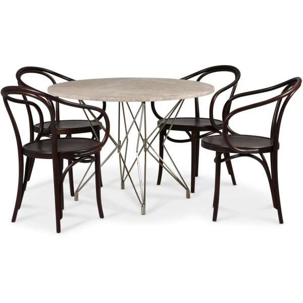 Zoo-Essgruppe 105 cm inkl. 4 Bugholzsthle No30 Classic - Messing / Beige Empradore