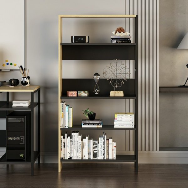 Bcherregal Tiran - Anthrazit/Eiche/Schwarz