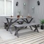 Scottsdale Outdoor-Gruppentisch 150 cm inkl. 2 Bnke - Shabby Chic grau