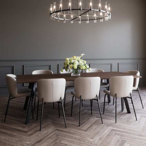 Langer Esstisch Freddy fr 10 Personen aus braun gelter Eiche mit schwarzen Metallbeinen - 240 x 95 cm