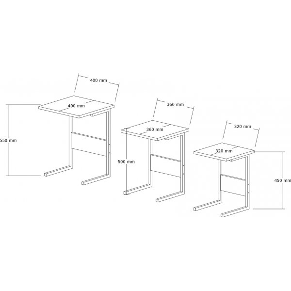 Sali Tisch 32/36/40 x 32/36/40 cm - Schwarz/Grau