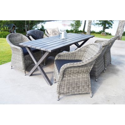 Essgruppe Mercury: Scottsdale-Tisch mit 6 Mercury-Sesseln - Zement + Mbelpflegeset fr Textilien