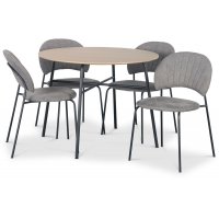 Tufta Essgruppe Ø100 cm Tisch aus hellem Holz + 4 graue Hogrän-Stühle Tufta Essgruppe Ø100 cm Tisch aus hellem Holz + 4 graue Hogrän-Stühle