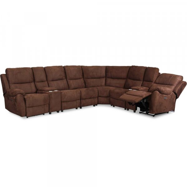 Deluxe-Relaxsofa - 6-Sitzer, elektrische Steuerung - Brauner Mikrofaserstoff