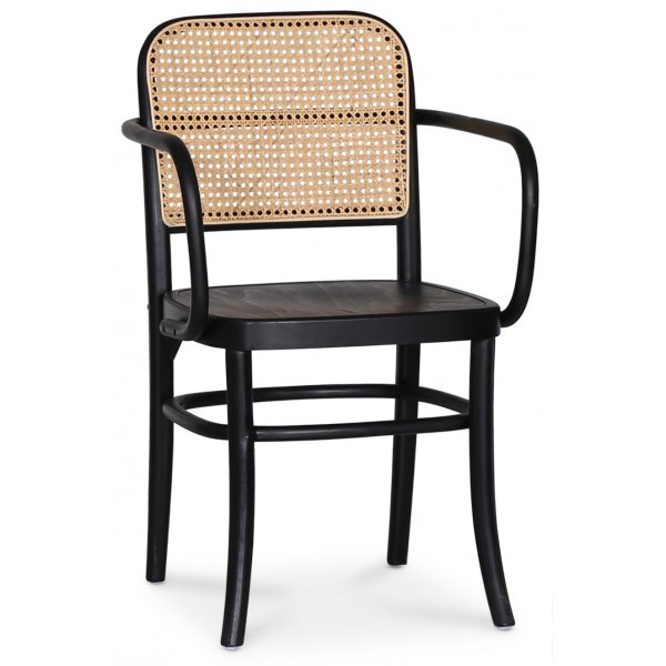 Nemis Gestellstuhl Bugholz - Schwarz/Rattan