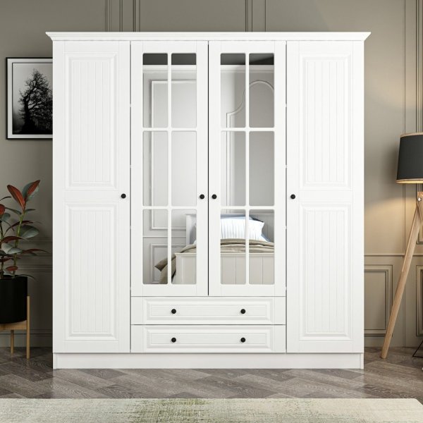 Capeto Kleiderschrank mit Spiegelt�ren, 180x52x190 cm, Variante B - Wei�