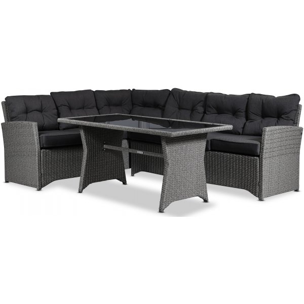 Davenport Outdoor-Gruppe mit Tisch (Kunststoff-Rattan) - Grau