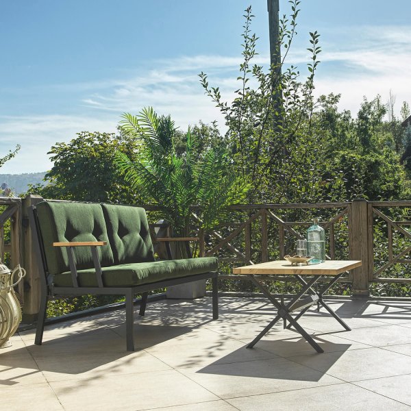 Lotus 2-Sitzer Outdoor-Sofa - Schwarz/Grn + Textilreinigung fr Mbel