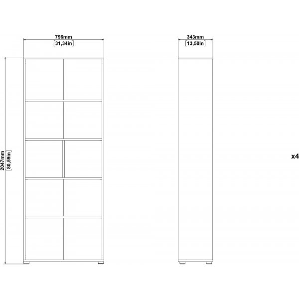 Sign hohes B�cherregal mit 2 T�ren - Wei�/Hickory