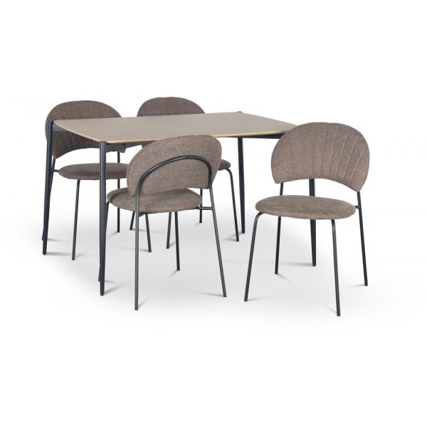 Lokrume Essgruppe 120 cm Tisch aus hellem Holz + 4 Hogrn braune Sthle
