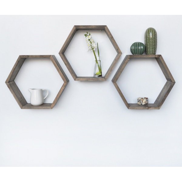 Hex Wandregal - Nussbaum
