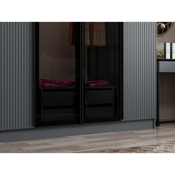 Cikani Kleiderschrank mit Spiegelt�ren, 315x52x210 cm - Anthrazit