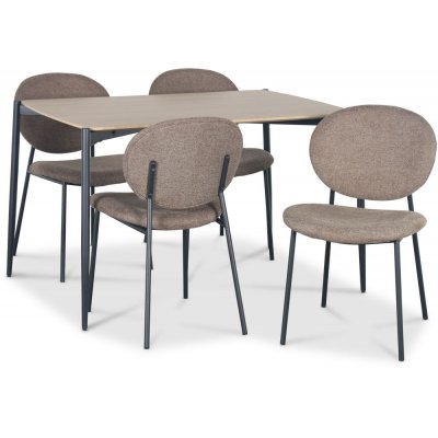 Lokrume Essgruppe 120 cm Tisch aus hellem Holz + 4 getuftete braune Stühle