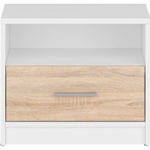 Nepo Plus Nachttisch - Wei/Eiche hell