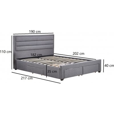 Doppelbett aus Ulmenholz mit Stauraum, 180 x 200 cm - Grau