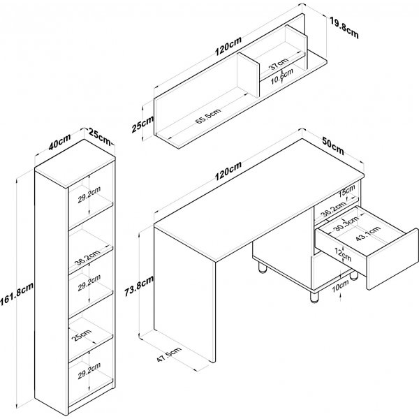 Hanna Schreibtisch mit Regalsystem 15, 120 x 50 cm - Walnuss/Anthrazit