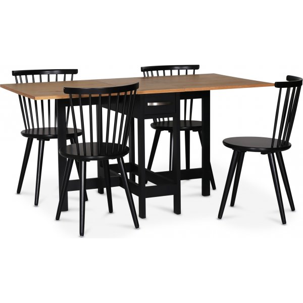 Lebensmittelgruppe Fr; Fr Klapptisch Schwarz / Eiche mit 4 schwarzen Stuhlrollen + 4.00 x Serviettenringe