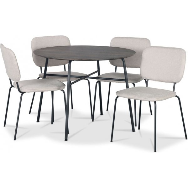 Getuftete Essgruppe 100 cm Tisch aus dunklem Holz mit 4 beigen Lokrume-Sthlen