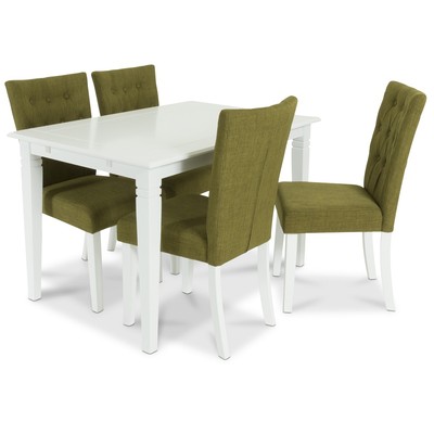 Sandhamn Esstischgruppe 120 cm Tisch mit 4 Crocket Stühlen in grünem Stoff