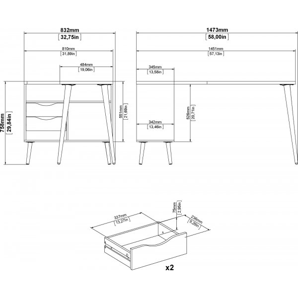 Oslo Schreibtisch 145 x 81 cm - Wei/Eiche