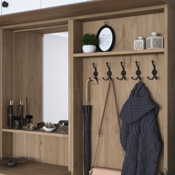 Mendy Flurmbel 180 cm mit Oberschrank - Wei/Walnuss