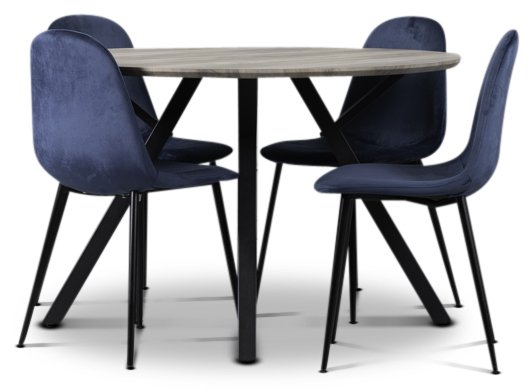 Smokey Esstischgruppe, runder Esstisch mit 4 Carisma Samtstühlen - Blau + 4.00 x Stuhlkissen Smokey Esstischgruppe, runder Esstisch mit 4 Carisma Samtstühlen - Blau + 4.00 x Stuhlkissen