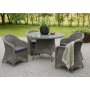 Jacksonville Speisegruppe im Freien; Runder Tisch 110 cm inkl. 4 Mercury-Sessel graues synthetisches Rattan