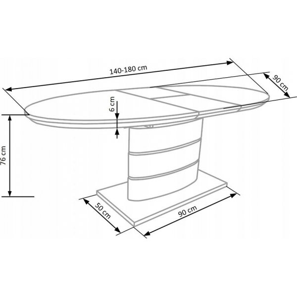 Evangeline ovaler Esstisch 140-180 cm - Wei Hochglanz / Chrom