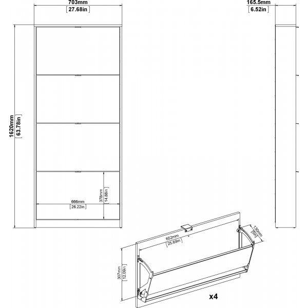 Schuhschrank mit 4 Fächern - Weiß Schuhschrank mit 4 Fächern - Weiß