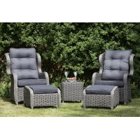 Pigeon Outdoor-Möbel-Set: 2 Sessel mit Fußhocker und Tisch - Graues Kunststoff-Rattan