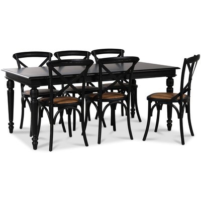 Paris Essgruppe 180 cm Tisch schwarz + 6 schwarze Gaston Esszimmersthle