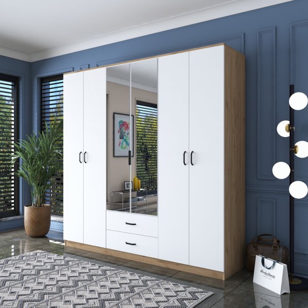 Bardo Kleiderschrank 210 x 51,5 x 210 cm - Walnuss/Wei�