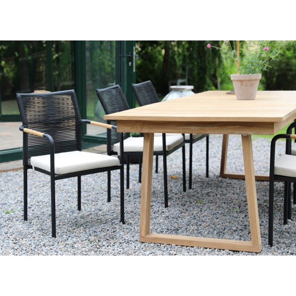 Salt� Outdoor Dining Group Esstisch 240 x 100 cm mit 6 Skan�r Gestellst�hlen - Teak/Schwarz