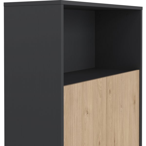 Niedriges Sign-B�cherregal mit T�ren - Mattgrau/Hickory