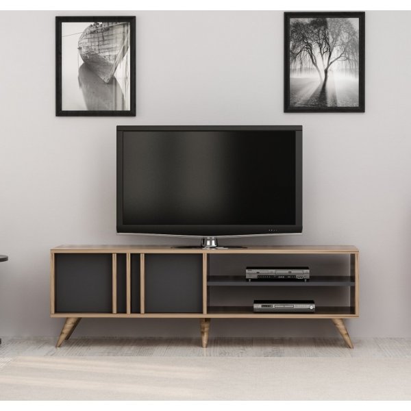 Rilla Medienbank 150 cm - Anthrazit/Eiche