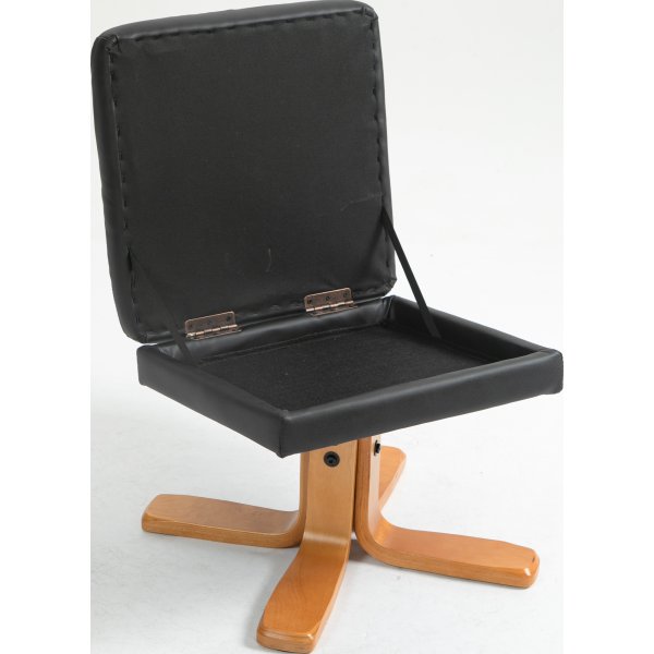 Duva Liegesessel mit Fuhocker aus schwarzem PU mit braunen Beinen